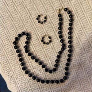 Elegant Black Beaded Necklace and Earring Set